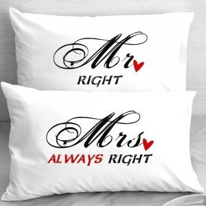 Mr Right Mrs Always Right Pillowcases, First Anniversary Gift Idea ...