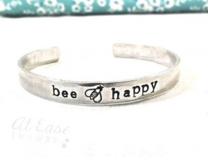 BEE HAPPY bracelet. bumble bee cute quirky quote by LilyAndMango, $22 ...