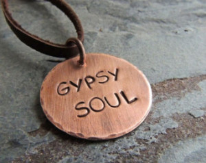 ... Necklace Stamped on Copper Metal Disc, Simple, Rustic, Quote, Words