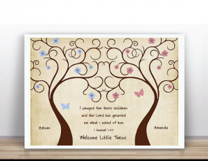 Twins Thumbprint Tree Guest Book for Baby Shower, Wedding, Birthday ...