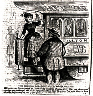 in the cartoon on the left the fascinating conductress has