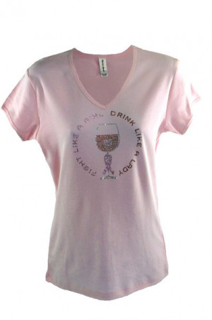 Fight like a Girl Rhinestone V-Neck T-Shirt - Short Sleeve in Pink ...
