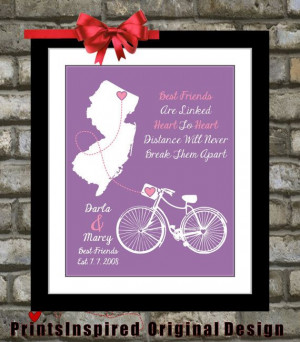 Going Away Gift for Best Friend: Personalized Quote Art Map Popular ...
