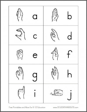ASL American Sign Language Finger Spelling - Free Printable Practice ...