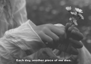black and white, depressing, flower, flowers, girl, quote, quotes, sad ...