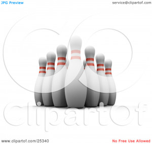 Clipart Illustration of Ten Tall, White Bowling Pins With Red Rings ...