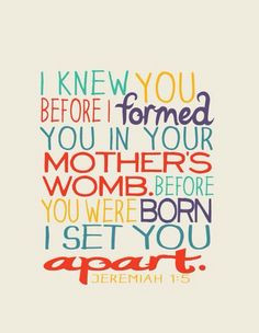 Sanctity of life Sunday. I knew you before I formed you.. More