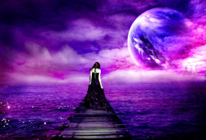 Night sky alone sad purple moon girl HD Wallpaper
