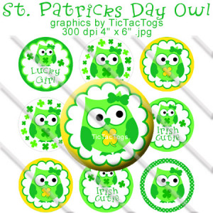St Patricks Day Owl Sayings Bottle Cap Images Set 1 Inch Circle Digita
