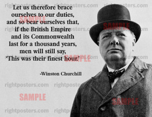 Winston Churchill Finest Hour Quote Poster