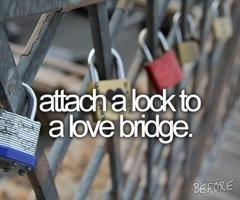 attach a lock to a love bridge.