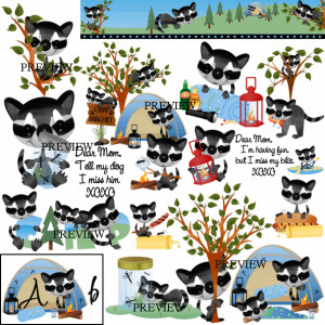 adorable collection of raccoons camping tent campfire roasting hotdogs ...