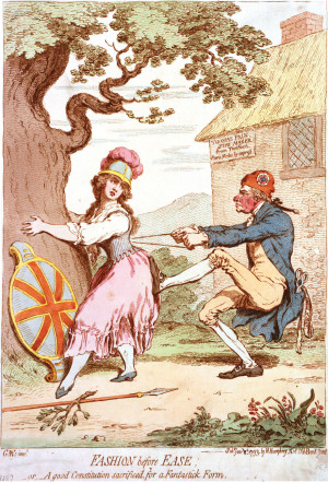 In James Gillray's satire, Paine, a corset maker's sone wearing the ...