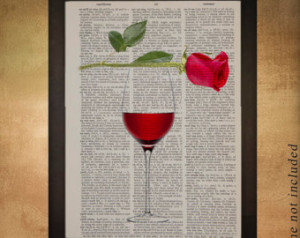 Red Wine Dictionary Art Print, Glass Red Rose Alcohol Pouring Bar Food ...