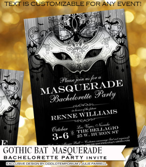 Halloween Bachelorette Party Invitations Gothic Bat Masquerade style ...