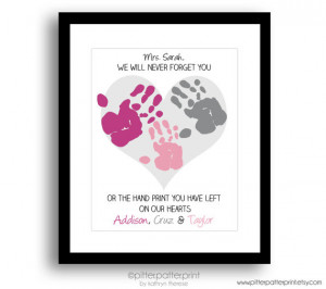 Daycare, Babysitter, Hand Print Heart Collage, Personalized Thank you ...