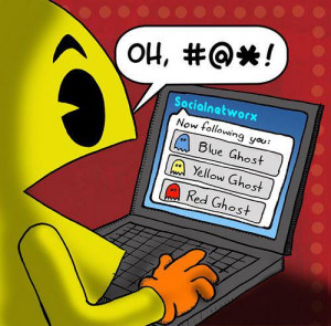 funny pacman being followed on computer funny cartoon comic
