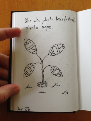 drawing of seedling with hope for leaves - quote 