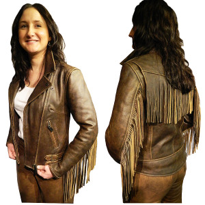 Womens Brown Leather Fringed Jacket