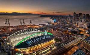 Bay, Seattle Washington. Century Link Field in foreground, home ...