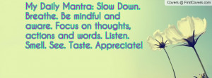 My Daily Mantra: Slow Down. Breathe. Be mindful and aware. Focus on ...