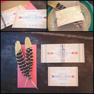 Native American Wedding Inviation | Feather & Stone | Coral & Turqoise