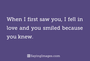 When i first saw you, i fell in love and you smiled because you knew.