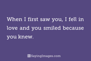 When i first saw you, i fell in love and you smiled because you knew.