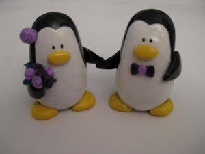 purple clay penguin wedding