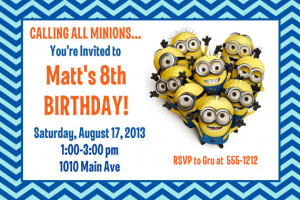 Minion Birthday Party Invitation: Printable 4x6 or 5x7