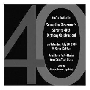Black/Grey Square Big 40 Birthday Party Invitation - Zazzle.com.au