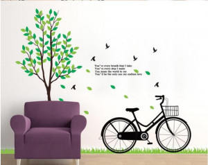-extra large wall stickers 200x180cm big green tree and bike quote ...