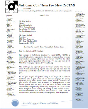 ... ltr re Free No-Men-Or-Boys-Allowed Self-Defense Class Mayor Dana Point