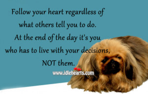 Follow your heart regardless of what others tell you to do. At the end ...