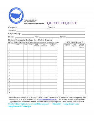Health and Life Insurance Quote Form QUOTE REQUEST by MikeJenny