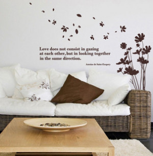 Fashion beautiful flower love quote removeable wall stickers home ...