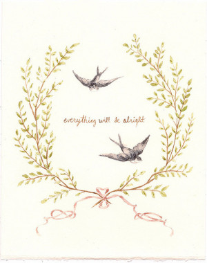 Illustration birds painting watercolor ribbon life quotes leaves ...
