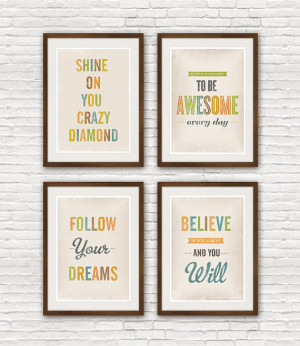 Typography quote print set, 4 quote posters, inspirational art ...