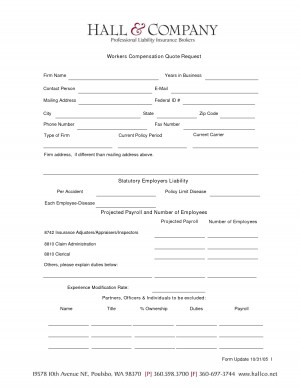 Workers Compensation Quote Request Statutory Employers Liability