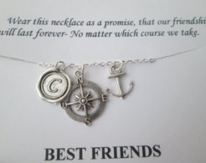 Small Anchor and Open Compass, Scri pt Initial Necklace- Best Friend ...
