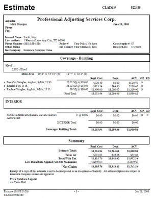 The Estimate lists all material items associated with the covered loss ...