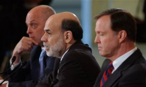 Henry Paulson, Ben Bernanke, and Christopher Cox testifying before the ...