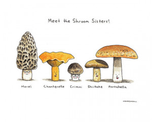 Funny Mushroom, The Shroom Sisters, a Humorous Watercolor Print by ...