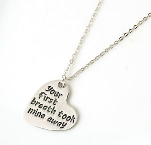 ... breath took mine away ” Love Quote Silver Heart Charm Necklace Gift