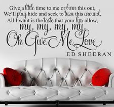 ED SHEERAN GIVE ME LOVE SONG LYRIC WALL ART STICKER DECAL QUOTE More