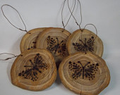 Wood Tree Tags Butterfly Nature Natural Handmade Wood Burned Art