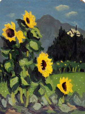 ... - Sunflowers with Mountains Beyond (1940-50). Famous Welsh artist