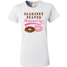 Funny clarinet gift has Powered By Donuts quote on a Women's Value T ...