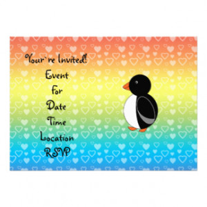 Cute penguin rainbow hearts custom announcement