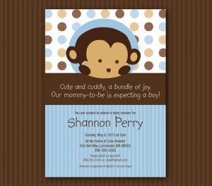 Blue Monkey Baby Shower Invitation Matches Mod Pod Pop Monkey Nursery ...